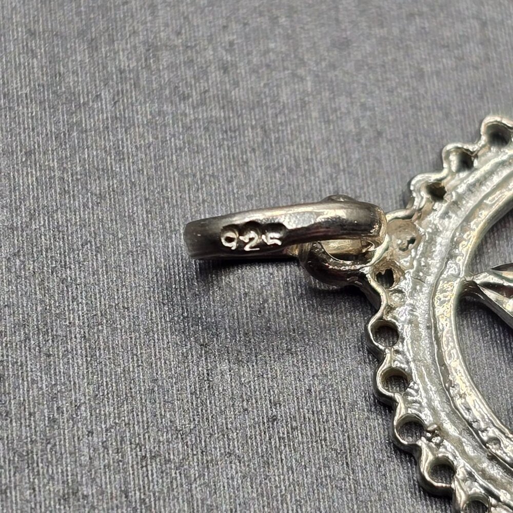 925 Sterling Silver Star of David Filigree Circle Pendant 1" Diamond Cut" - Picture 4 of 7